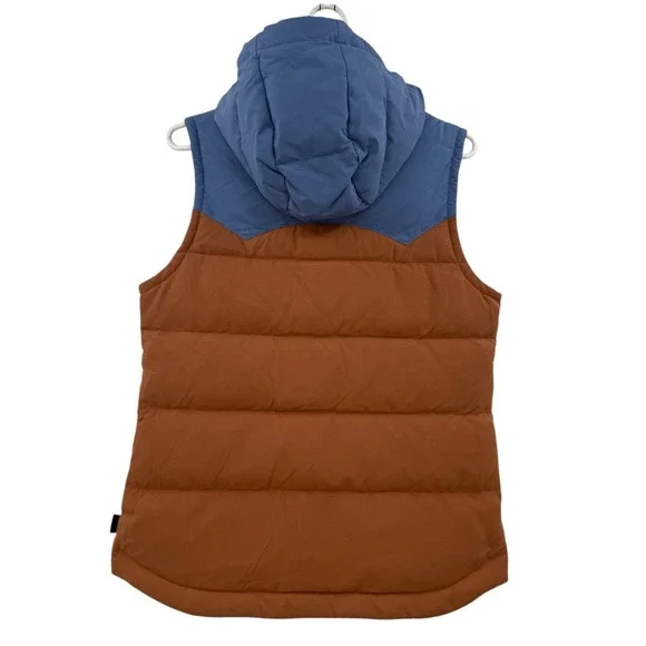 Patagonia Vest Women Small Sisu Brown/Blue Bivy Puffer Down Hooded Full Zip - Picture 2 of 10